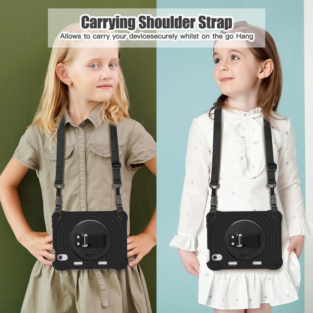 For iPad mini (2024)/(2021) Case with Shoulder Strap Kickstand PC + Silicone + TPU Tablet Cover