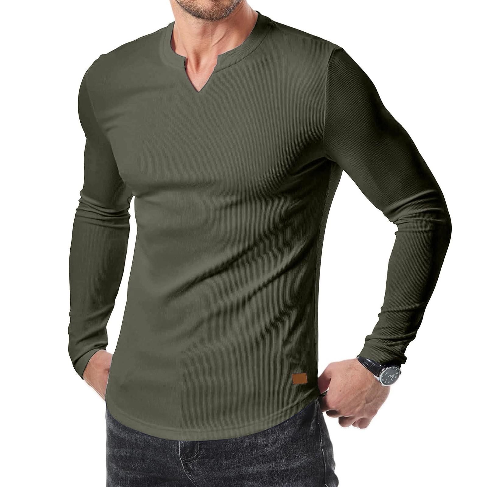 

Мужская футболка в полоску с V-образным вырезом, однотонная повседневная модная футболка с длинными рукавами S