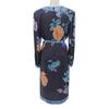 LEONARD Women's Floral Print Belted Dress, Black and Blue, Size L, 0380105 Dress L Black / blueUsed