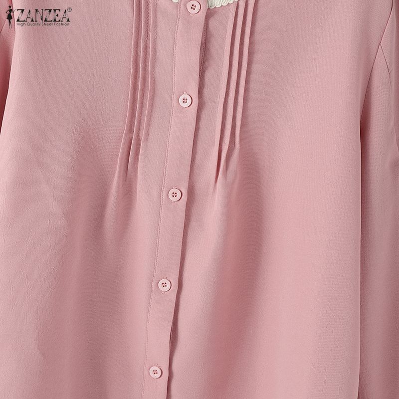 ZANZEA Women Casual Round Neck Solid Color Long Sleeve Blouse