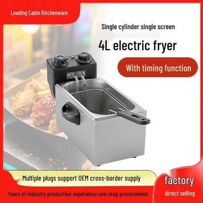 4L Fritteuse elektrisch mit Timer, Einzeltank, Kleine Kapazität, Kunststoffkopf, Edelstahl
