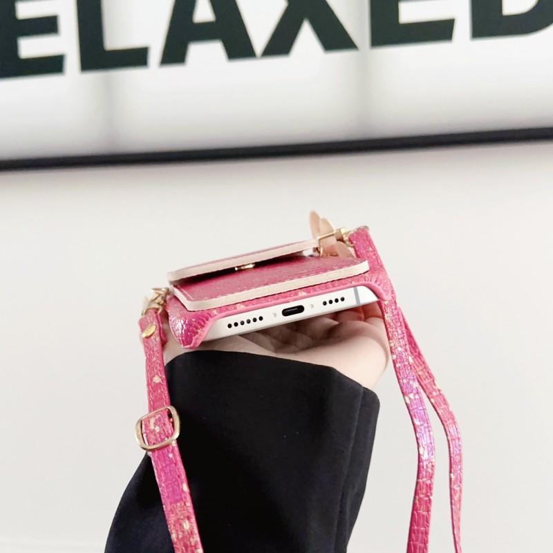 Wallet Lanyard Case for iPhone 16 15 14 Pro Max 11 12 13 15 Pro X XR XS 7 8 Plus Bag Crossbody Strap Crystal Lizard Design Cover