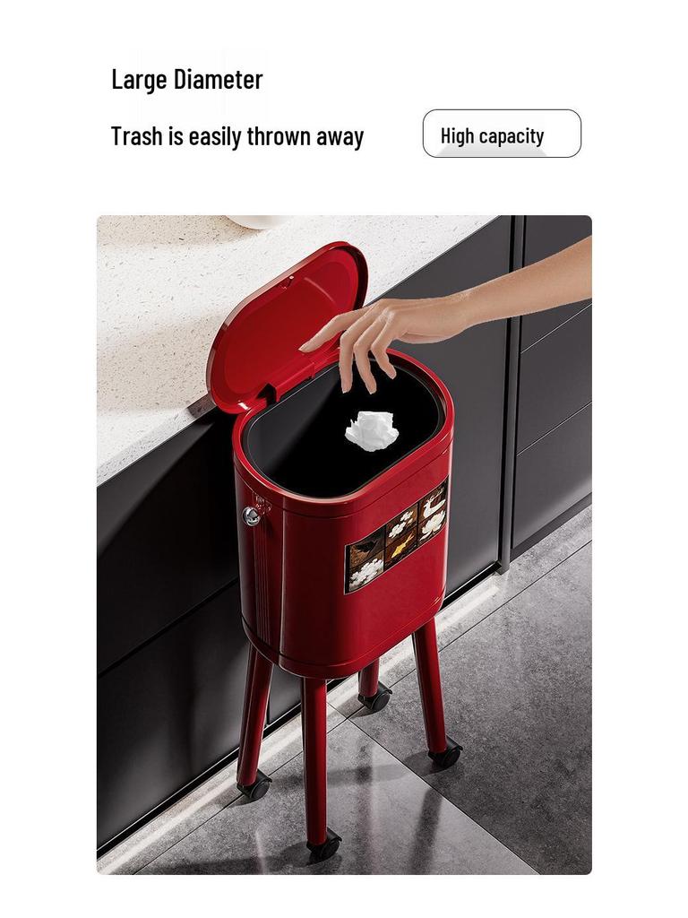 Premium Large-Capacity Trash Can with Lid – Ideal for Living Room, Bedroom, and Kitchen; Elevated Design for Easy Use.