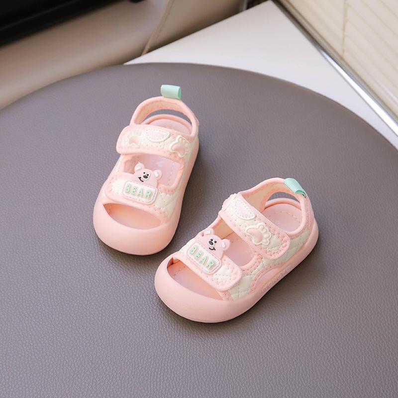 

Boys Girls Sandals Anti-Slip Soft Sole Comfortable Toddler First Walking Shoes 2025 Summer New Baby Beach Shoes Cute Bears 16 розовый