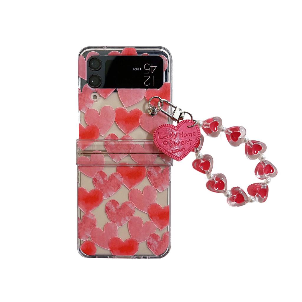 Cartoon Flower Relif Back Cover For Samsung Z Flip 3 4 5g Ins Bracelet Cute Lovely Love For Galaxy Flip3 Flip4 Phone Case