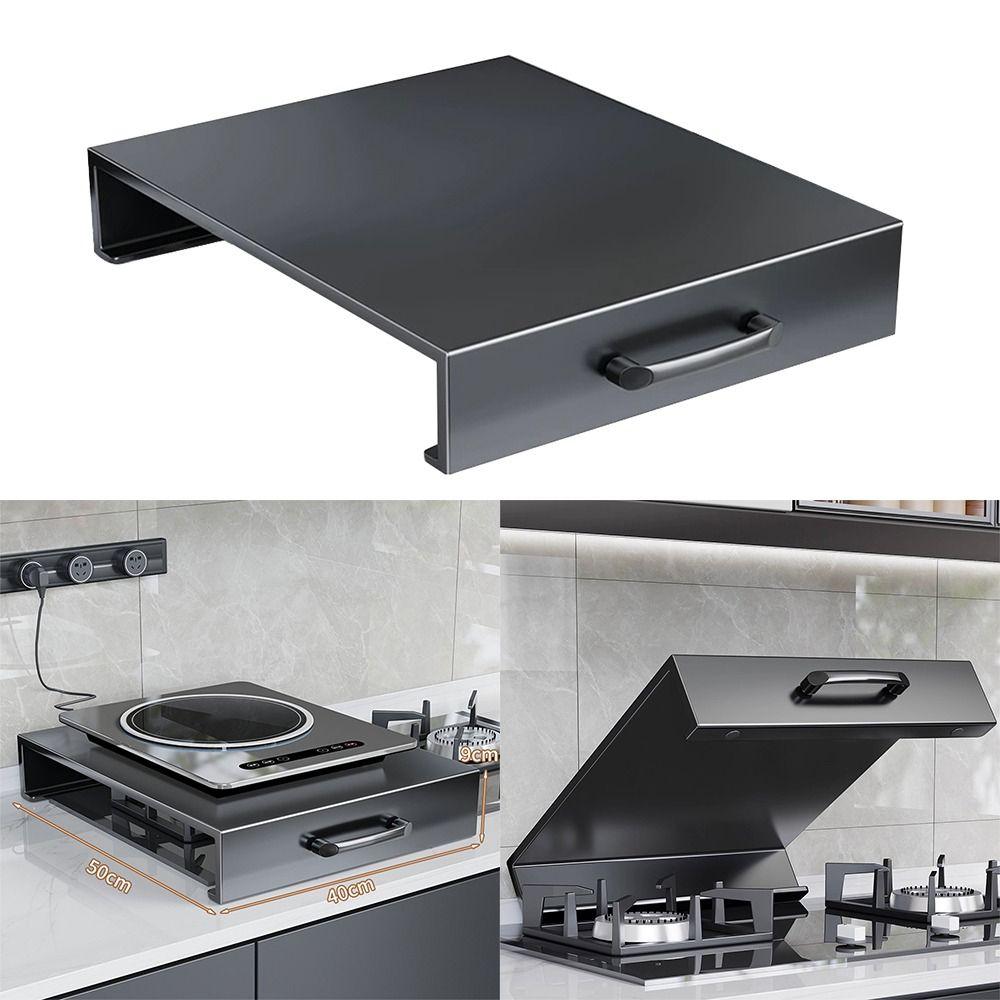 Black Gas Furnace Cover Strong Durable Space Saving Stove Cover Tables Multipurpose Carbon Steel Plate Storage Rack