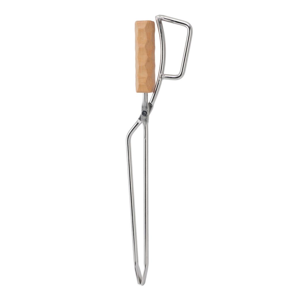 Stainless Steel Fireplace Tongs with Wooden Handle Multifunctional Long Firewood Tong for Fire Pit