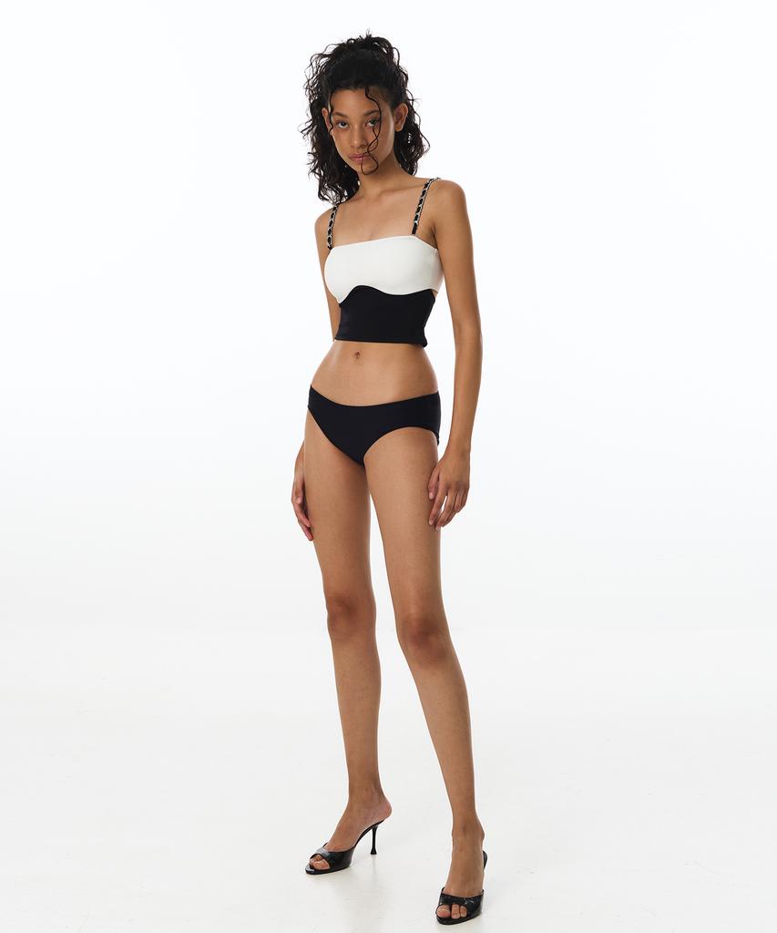 VINAJ Chain Contrast Tube Top Bikini Bra (Black)