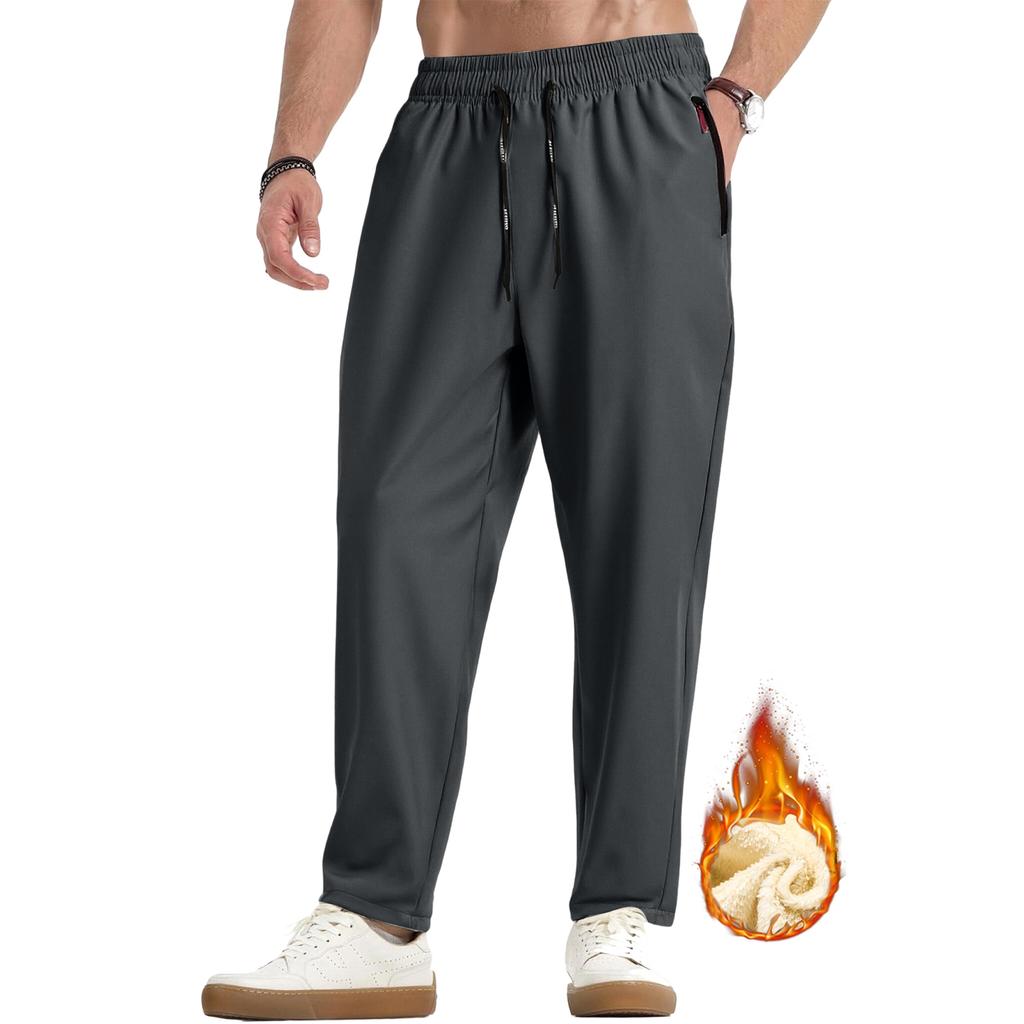 Men's Solid-color Casual Sport Trousers, Men's Fleece Warm Drawstring Flat Leg Sweatpants
