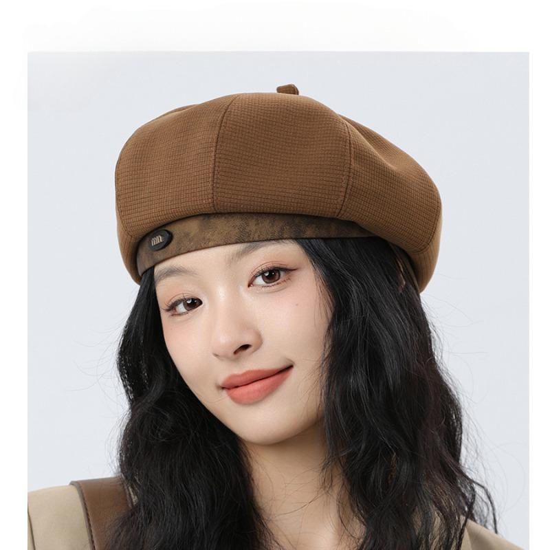 

Одна шляпа, две шляпы с металлическим логотипом MIN, восьмиугольная шляпа для женщин, корейская версия, модный простой берет, универсальная шляпа для ранней осени M（56-58cm）