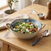 Japanese Irregular Ceramic Bowl with Double Handles, Soup Noodle Salad Fruit Serving Bowl for Home Tableware