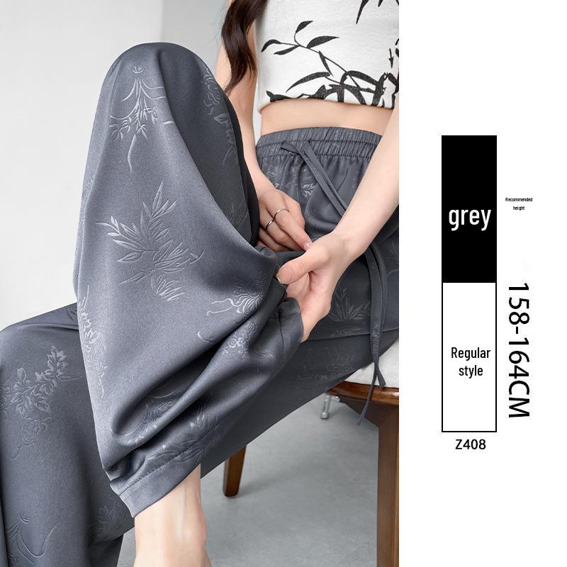 Spring 2025 New Chinese Jacquard Satin Wide-Leg Ice Silk Pants – Women's Popular Casual Style