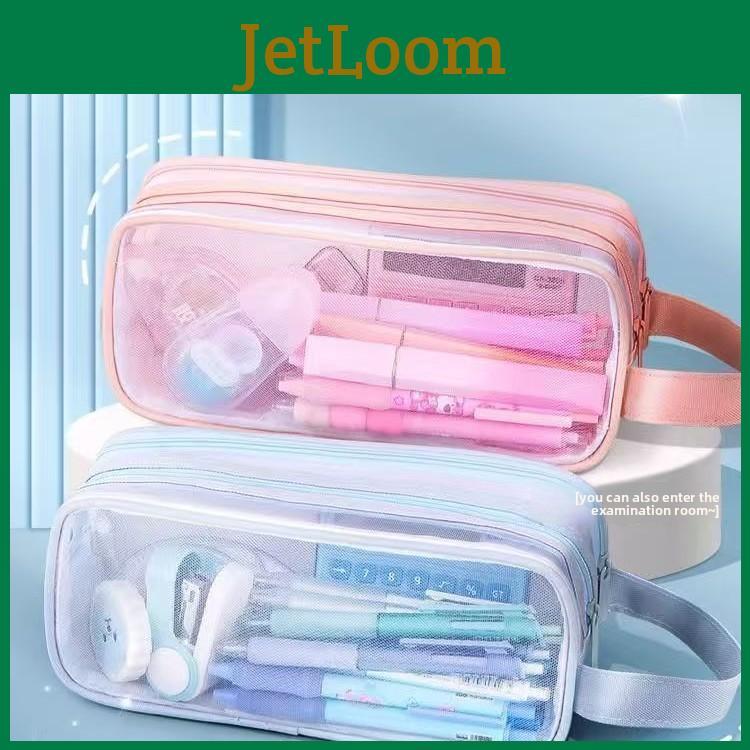 Portable Mesh Pen Holder With Dual Layers And Clear Design For Students And Exams