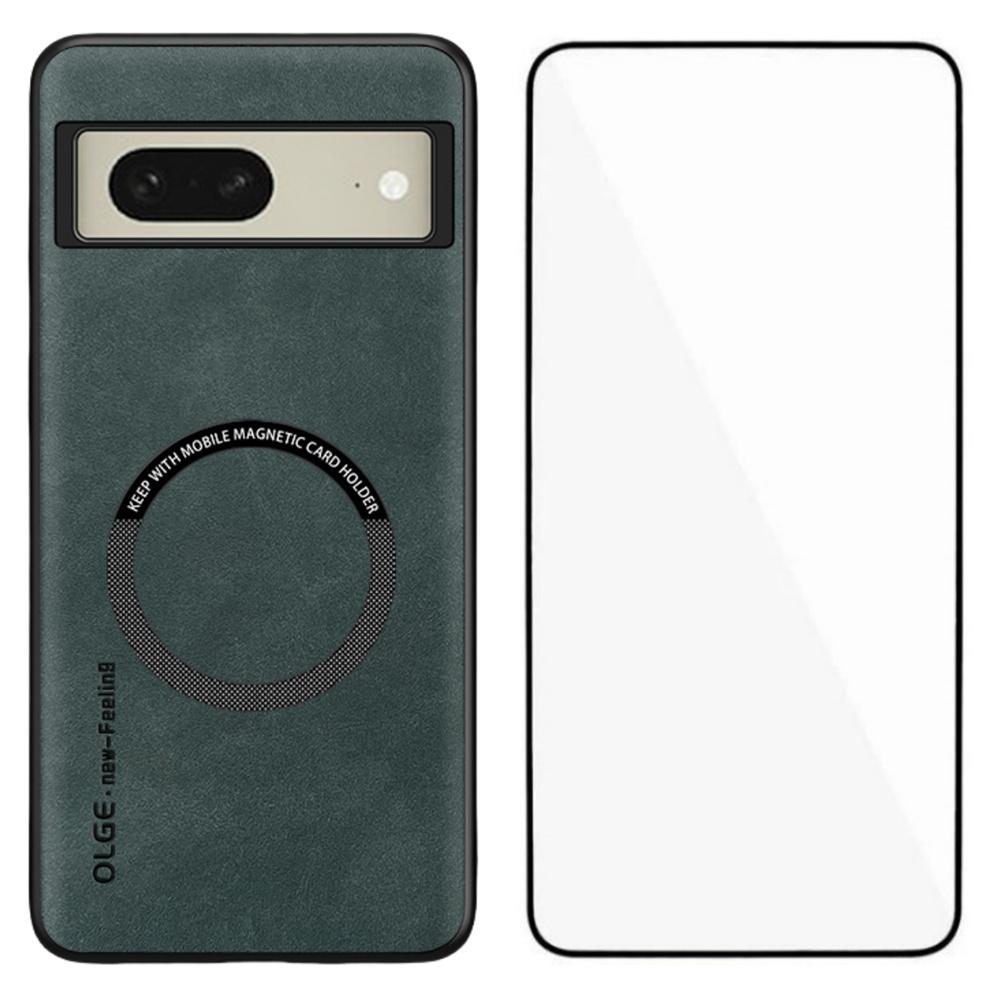 

WANLONFENG YBP Series For Google Pixel 8 Magnetic Case with Tempered Glass Film PU Leather+TPU Phone Cover Large Cutout Green