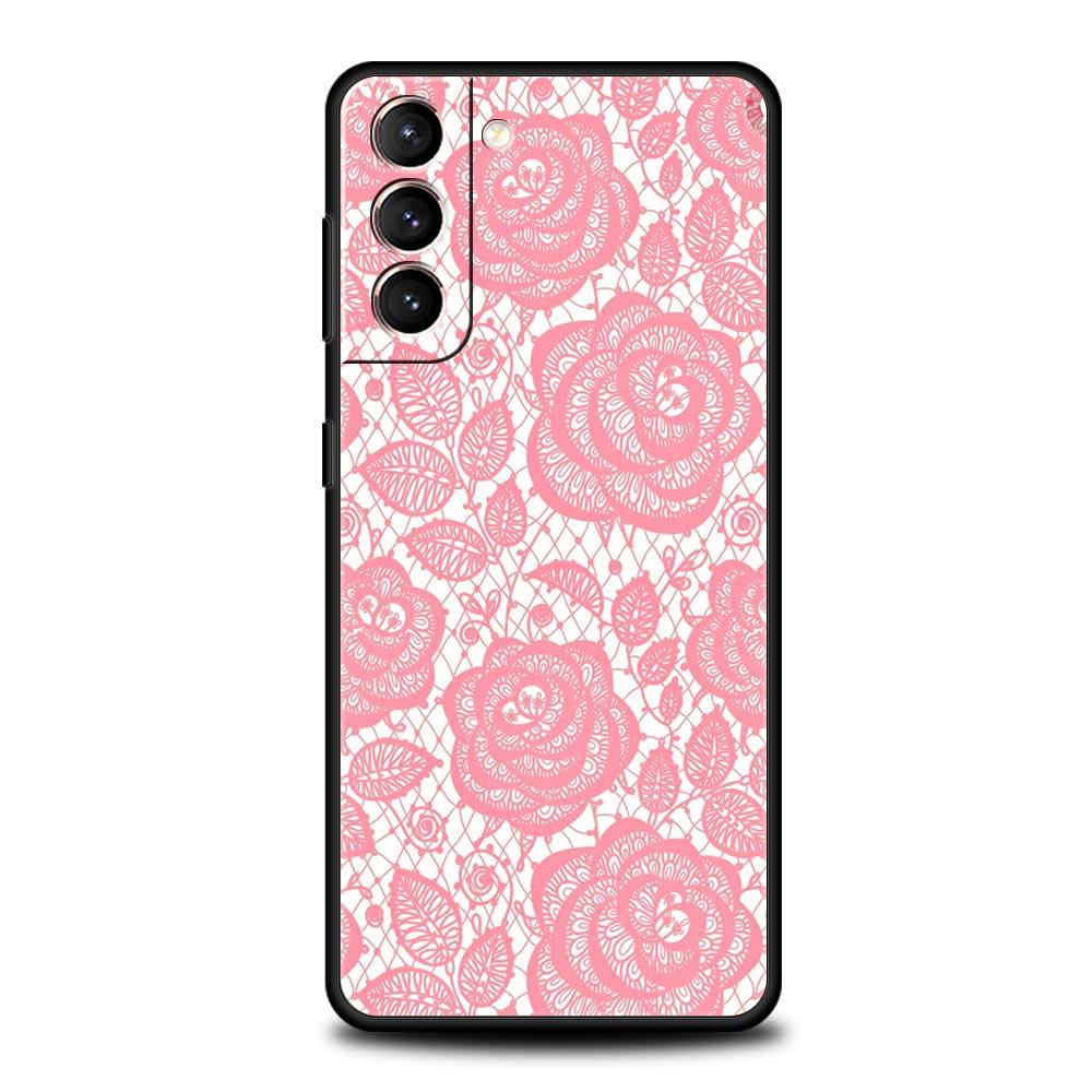 Lace Printed Soft Phone Case For Samsung Galaxy S25 Edge S24 Plus S23 FE S22 S21 S20 Ultra 5G S10 Black Protect Cover