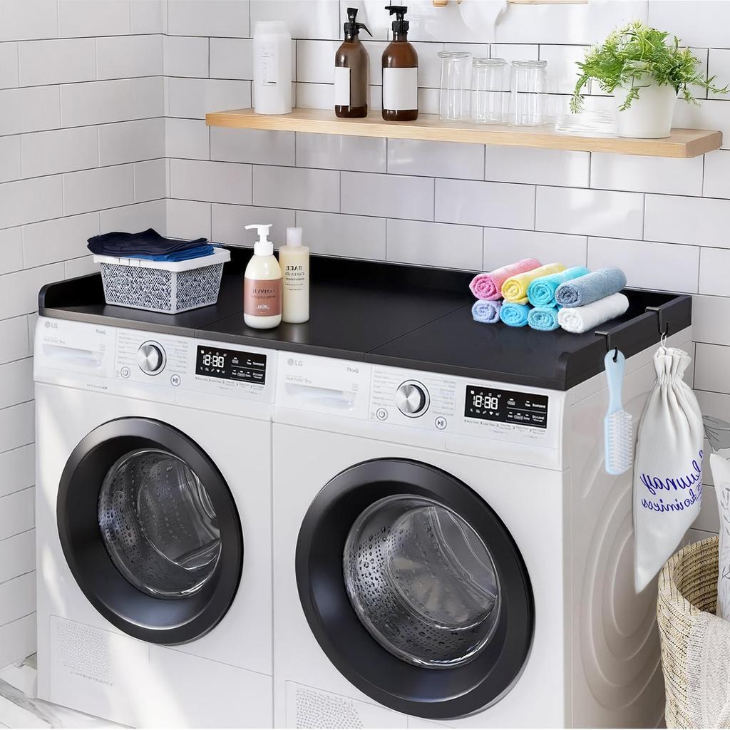 VEVOR Washer Dryer Countertop with 3 Splicing Panels, 54" x 27" Wooden Washer and Dryer Countertop with Non-Slip Pads