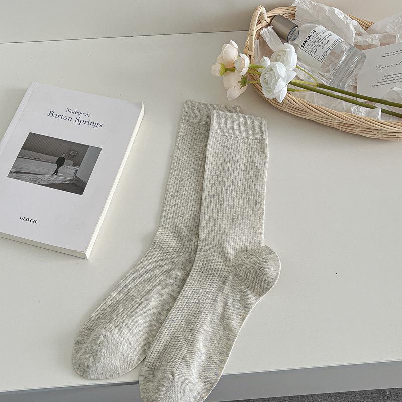 Miu Stacking Socks Children'S Gray Medium Tube Socks Spring And Summer Thin Solid Color Versatile Cotton Socks Summer Stockings Women'S Stockings