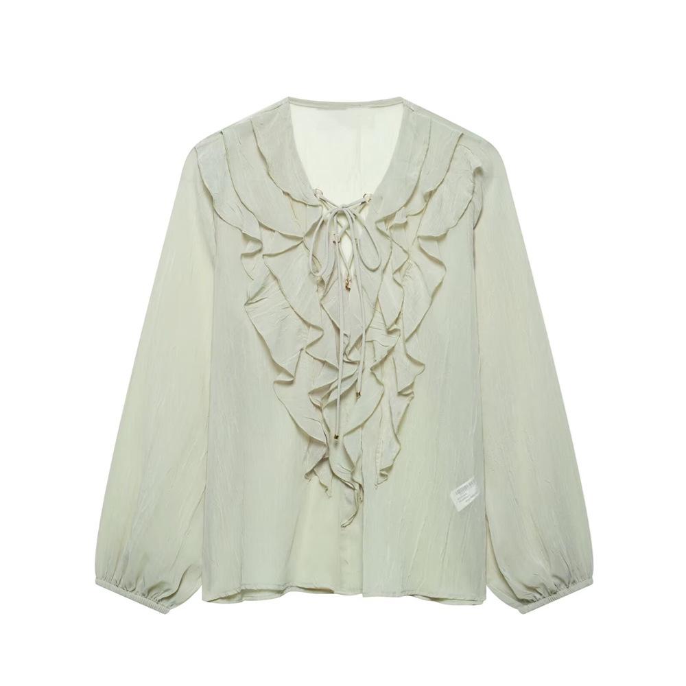 

2025 Spring/Summer Women s Layered Casual Semi-Transparent Shirt Top Extra Small