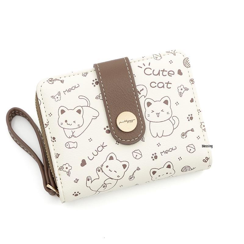 Japanese Cute Kitten Women's Wallet: Short Student Card Holder & Zipper Coin Purse