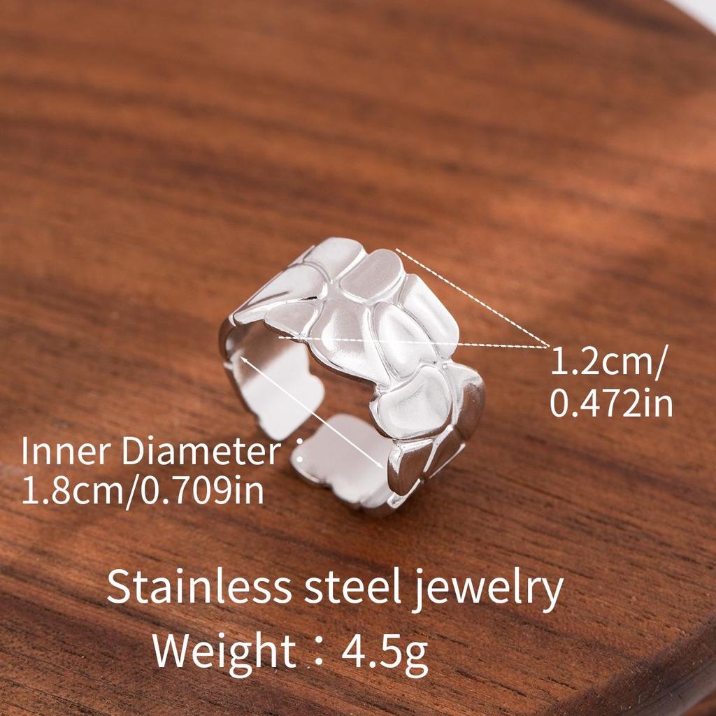 Stainless Steel Adjustable Open Ring - Colorfast Titanium Jewelry