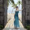 Sexy Retro Blue Sleeveless Tube Top Dress Seaside Vacation Temperament Waist Hip Beach Dress