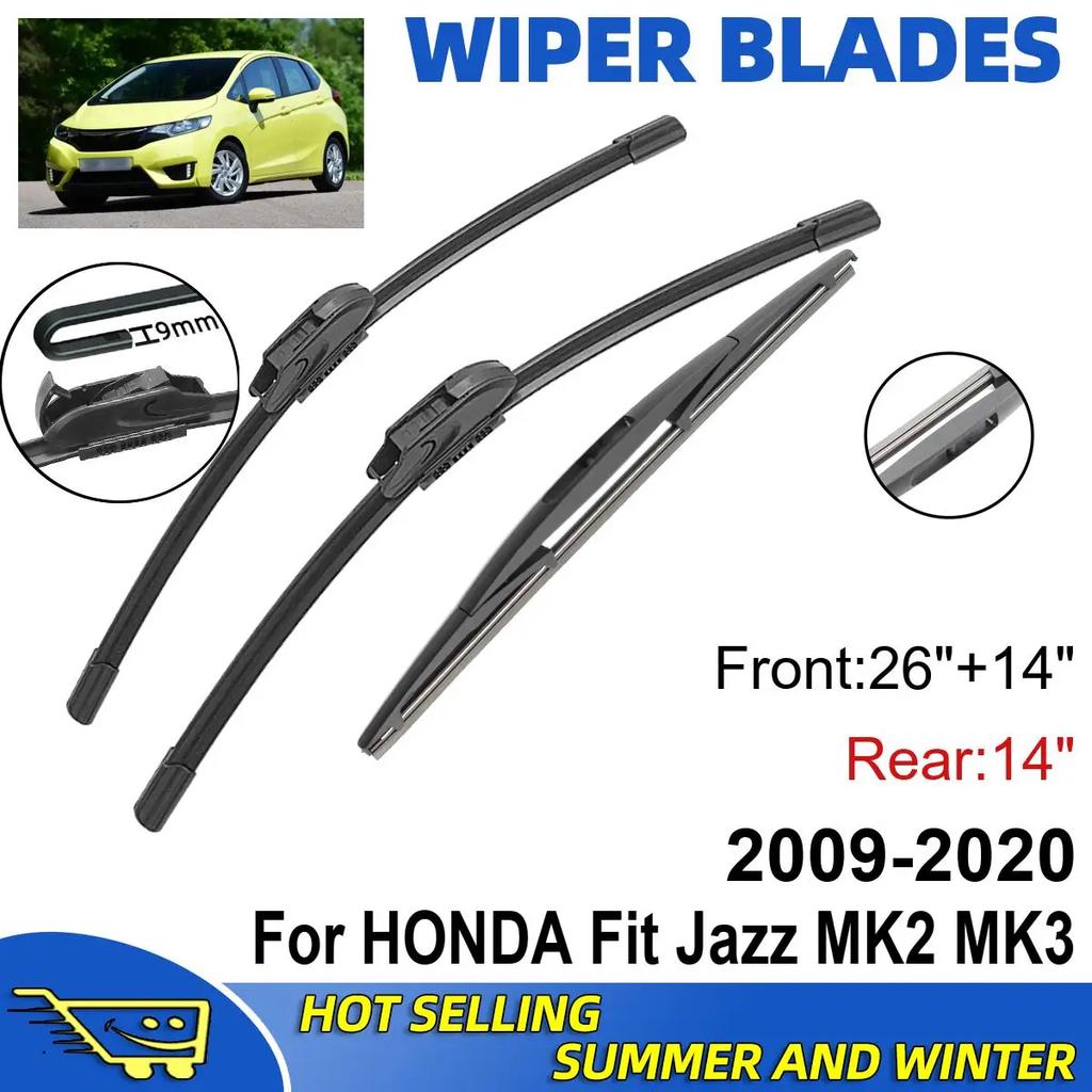 3PCS For HONDA Fit Jazz MK2 MK3 2009-2020 26" + 14"+ 14" Front Rear Wiper Blades Windshield Windscreen Window Cutter Accessories