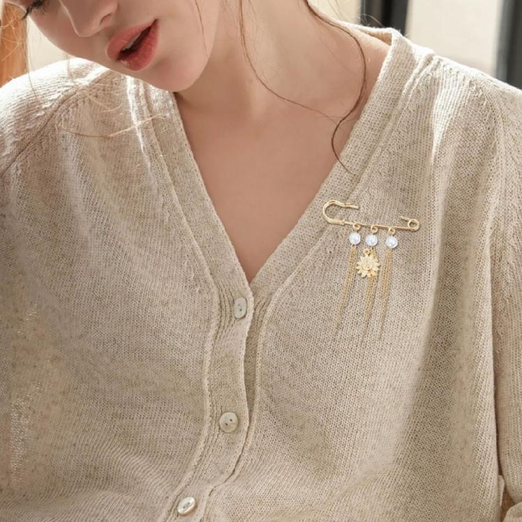 Pearls Tassels Brooch With Sunflower And Smiling Face Creative Fashion Statement Lapel Pin Accessory