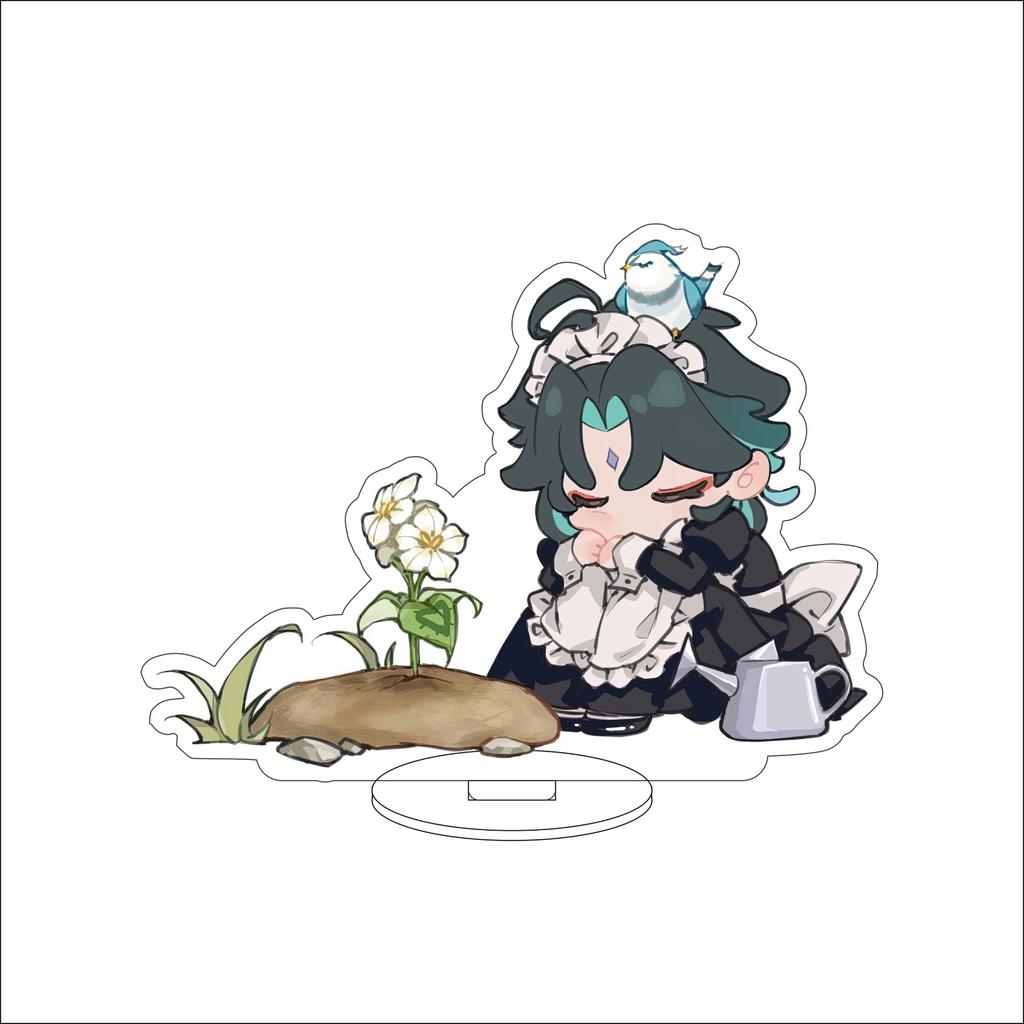 10CM Anime Genshin Impact Figure Stand Model Xiao Cute Desk Decor Standing Sign Gifts