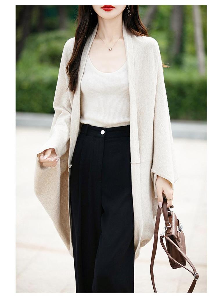 Women's Long-Sleeve Knit Cardigan - Spring/Autumn 2024, High-End, Loose Fit Sweater, Elegant Top