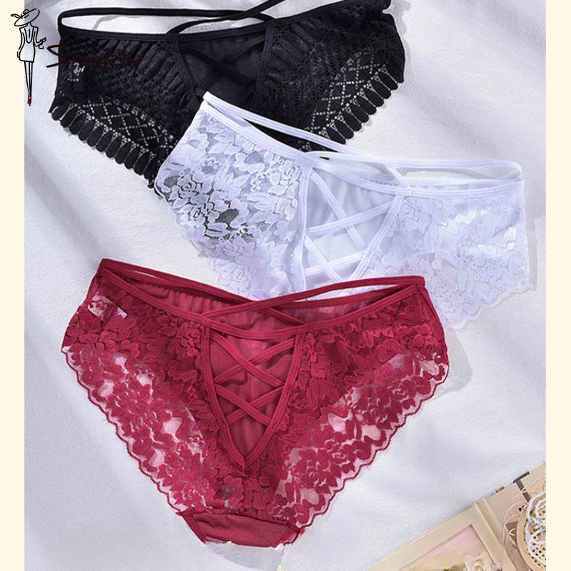 Large Size Mid-waist Cross Strap Sexy Lace Women's Underwear Hollow Comfortable Large Size Underwear for Women