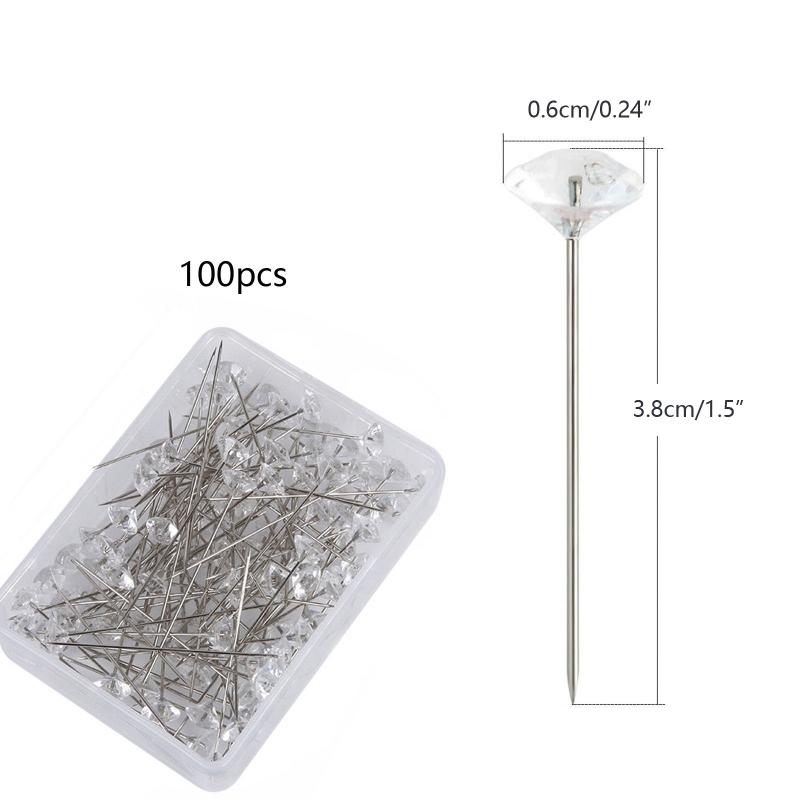 100PCS Bouquet Pins Corsages Flower Pins Clear Sewing Crystal for Head  Long Straight for Head Pins for Wedding Jewelry