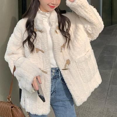 Autumn and Winter Women's Loose Collar Coat Thick Warm Horn Buckle Cotton-padded Jacket