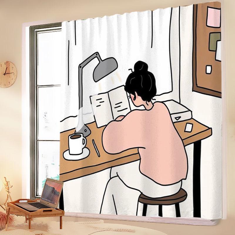 

Velcro Curtains, Wind Self-Adhesive Type, No Punching, Easy Installation, Room Bedroom Decoration, Blocking Curtains, Small Curtains 2pcs*width 120x width 150cm [send lanyard]