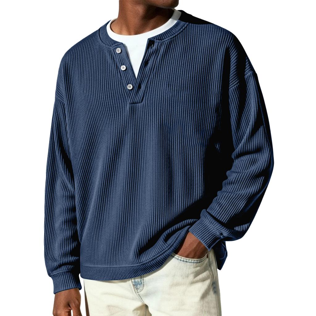 Men's Button-Down Collar Long-Sleeve Ribbed Knit Pullover
