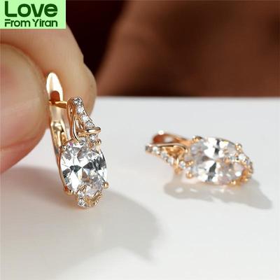 Orecchini con Pietra Ovale Bianca Blu Rosa Rossa Color Oro Rosa Orecchini da Sposa Ciondolo Zircone Multicolore Orecchini a Cerchio di Cristallo per Donna