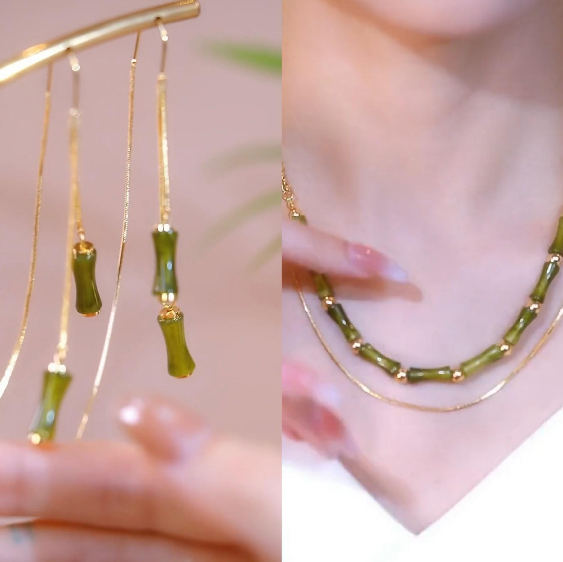 

Темперамент: античный стиль кисточка зеленый кошачий глаз бахрома бамбуковая линия ухо линия бамбуковое ожерелье набор темперамент