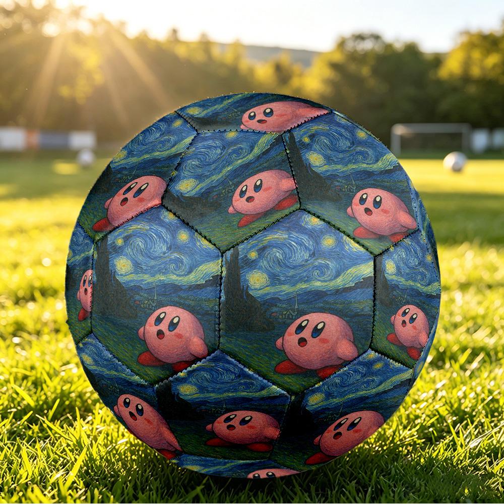 Size 5 Football Kirby Pattern, Wear‑Resistant Soccer Ball for Match Training Daily Sports Play