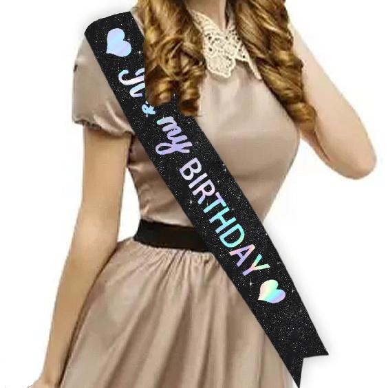Vuzvuv It's My Birthday Birthday Sash, Glitter Birthday Sash with Foil Letters Birthday Party Decor for Women, Girls