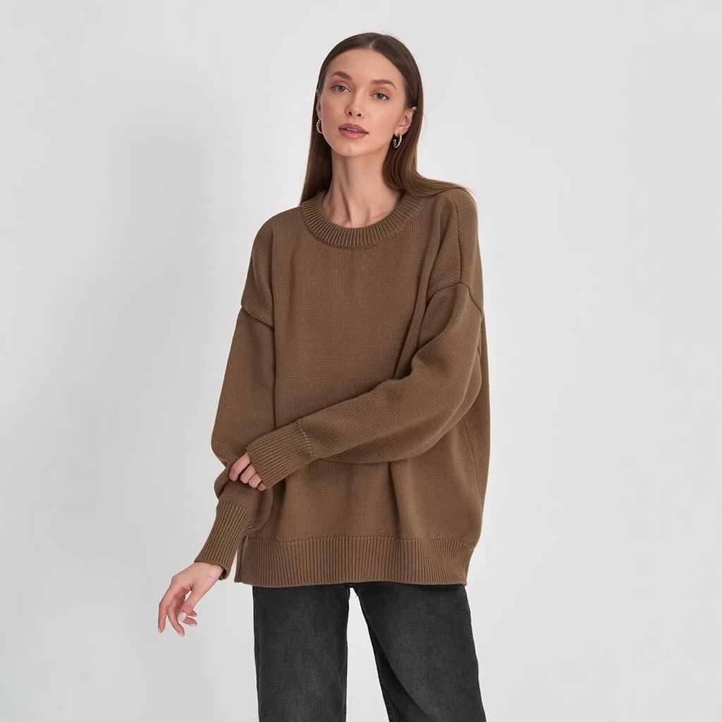 Women's Knitted Sweater Fall Winter Pullover Long Sleeve Knitted Top Women's Pullover Street Loose Sweater