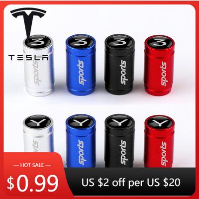 Car Sticker 4Pcs Aluminum Badge Car Wheel Tire Valve Stem Caps Cover For Tesla Model 3 Y S X Roadster Juguete SpaceX Cyber