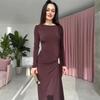 2025 European/American Bodycon Sheath Dress: Solid Color, Long Sleeve, Round Neck, Button & Pleated Details