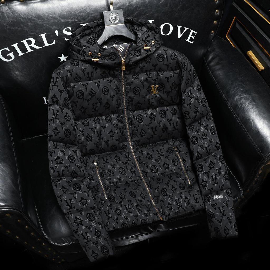 Europäische Trendmarke Herren Winter Dicke Kapuzenenten Daunenjacke - Leichter Luxus Bedrucktes Design