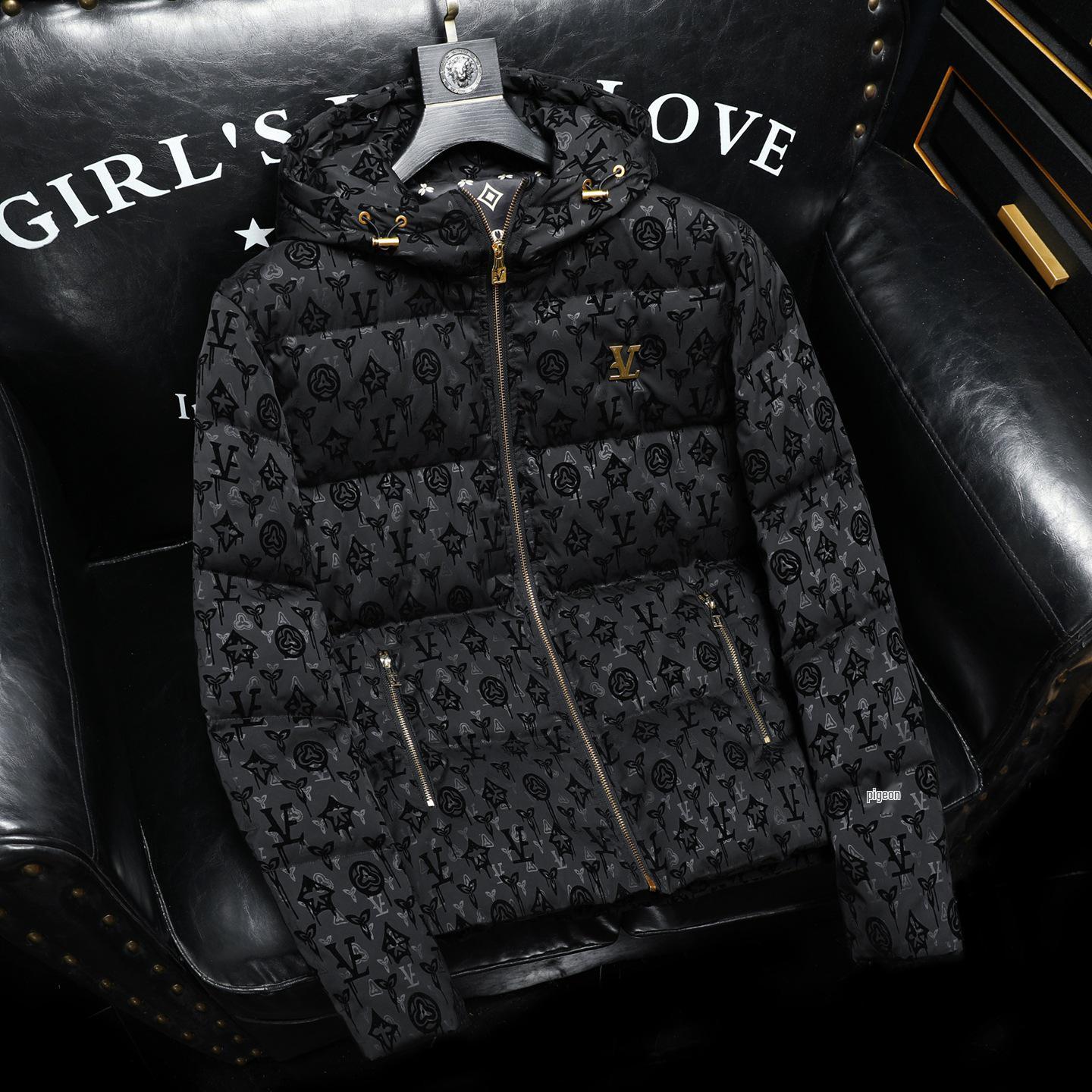 

Європейський Модний Бренд Чоловіча Зимова Товста Куртка з Капюшоном на Пуху - Легкий Розкішний Принтований Дизайн L чорний