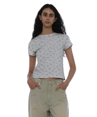 PARTIMENTO WOMEN Floral Printed Short Sleeve Tee_Mint