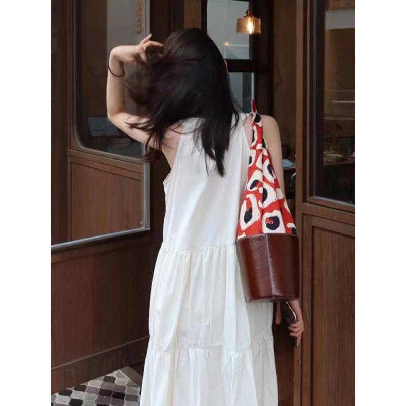 2024 Children's White Fairy French Spaghetti Strap Long Dress for Seaside Vacation