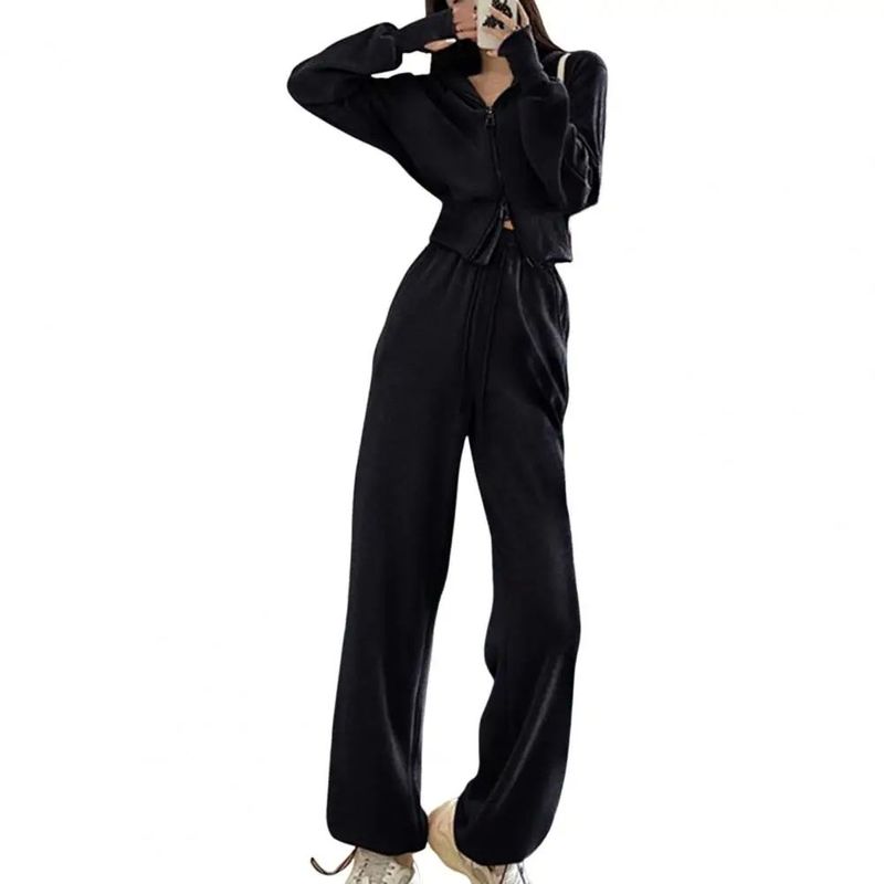 Hoodie Jacket Sweatpants Suit Hooded Short Sweatshirt Outwear Sports Pants Suit Women