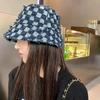 New Korean Style Denim Blue Plaid Bucket Hat For Women Summer Outdoor SunShade Checked Cap Luxury Designer Party Gift