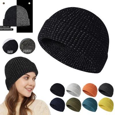 Night Reflective Silk Knitted Hat Winter Outdoor Sports Warning Melon Personality Hat Hat Refle J0B1