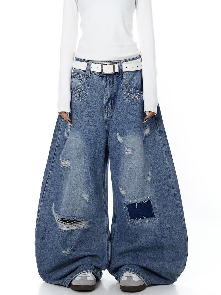 Unisex High Waist Barrel Jeans Loose Fit Streetwear Wide Leg Jeans Vintage American Zip Fly Stretch Denim Trousers