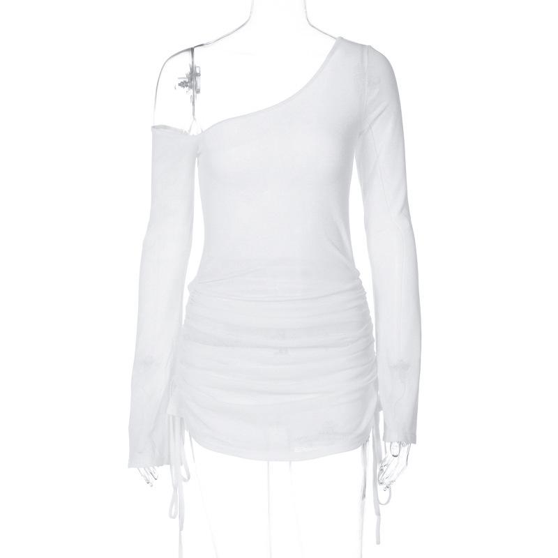 

Европейский и американский стиль сексуальное платье с одним плечом, длинным рукавом и драпировкой XS белый